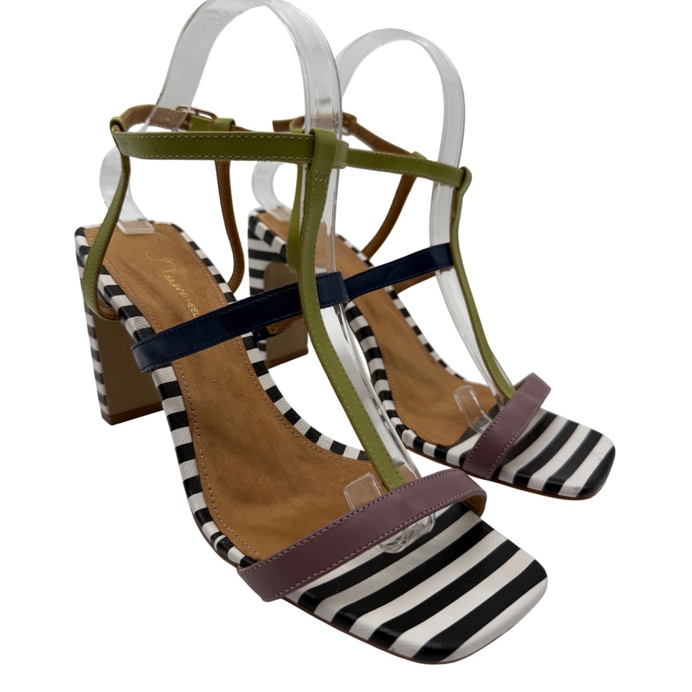 Juliana Heels Womens Striped Strappy Block Heel Sandals Multi Color Size 8B